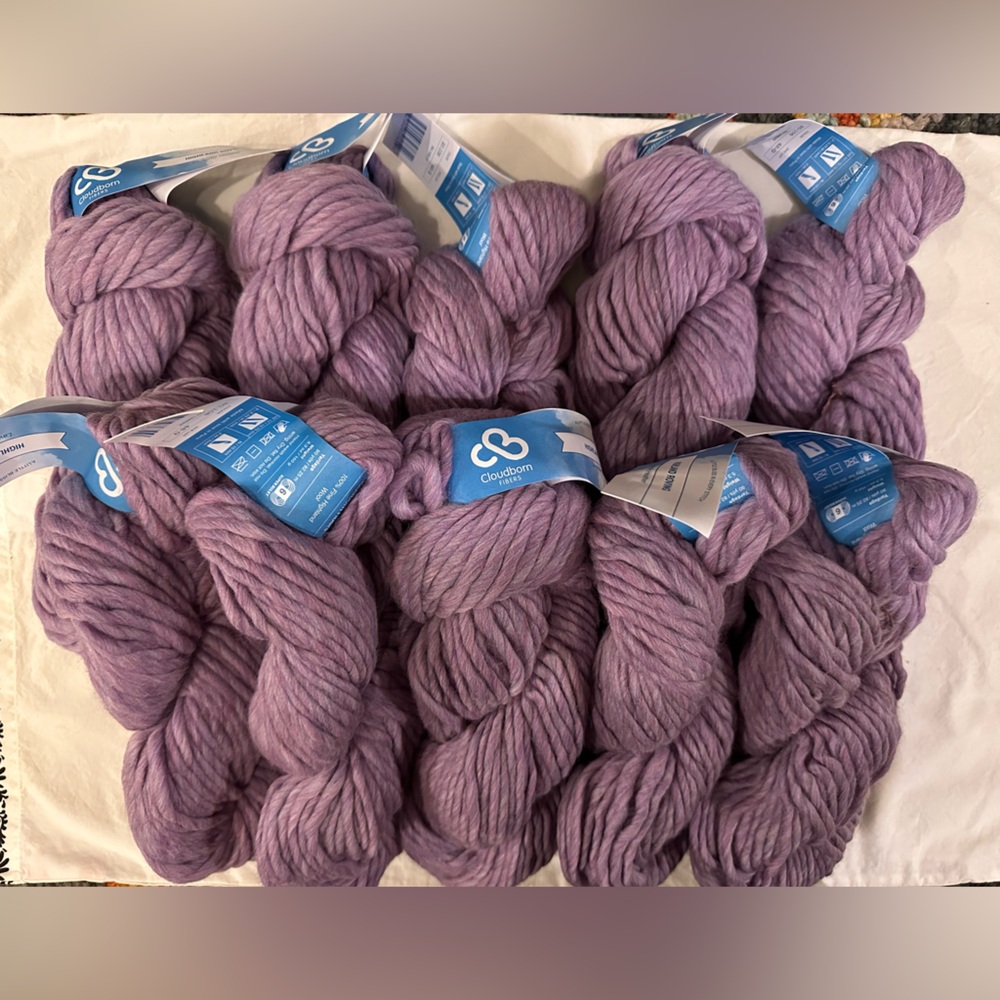 10 skeins Cloudborn Highland Roving Wool Yarn- Lavender Heather